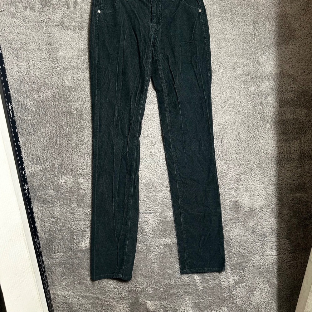 New York & Company Corduroy Pants Womens 0 Dark Green Slim Leg Stretch Fine Wale